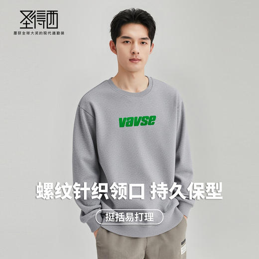 圣得西男士云绒棉感舒适百搭卫衣2025秋季款简约时尚廓形圆领卫衣 商品图2