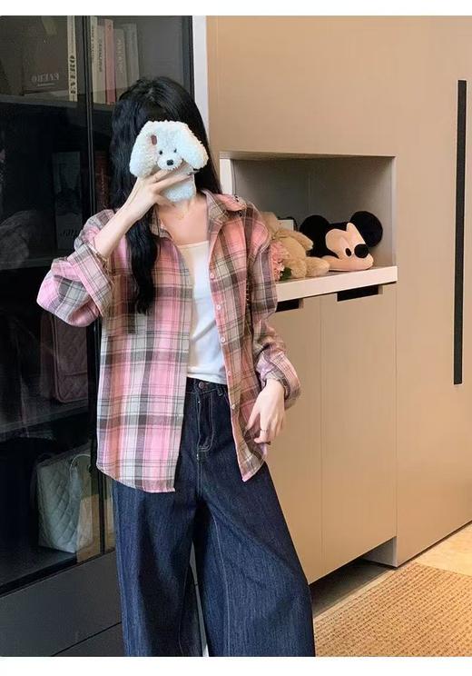 【秋上新】吉妮品牌 002A粉色格子衬衫-喜出 商品图1