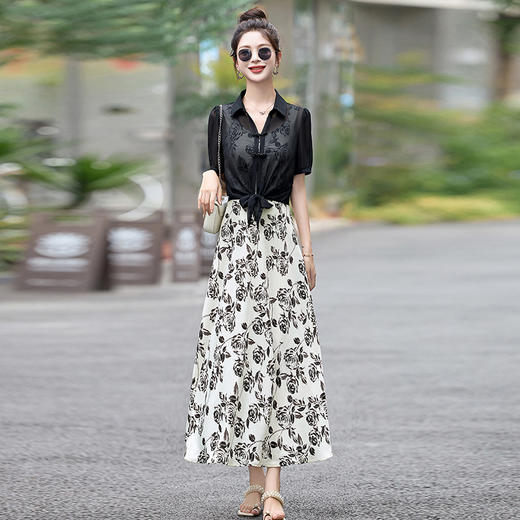 WZ52839夏季上新气质时尚简约优雅印花背带连衣裙搭小衫洋气减龄透气 商品图0