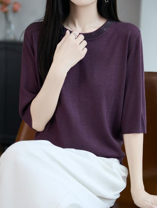 哥弟新款亲肤烫钻中袖高级感精纺羊毛衫 商品图5