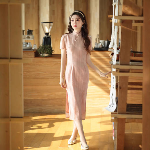新中式粉色旗袍女中国风法式小香风高级感复古气质改良日常连衣裙 商品图2