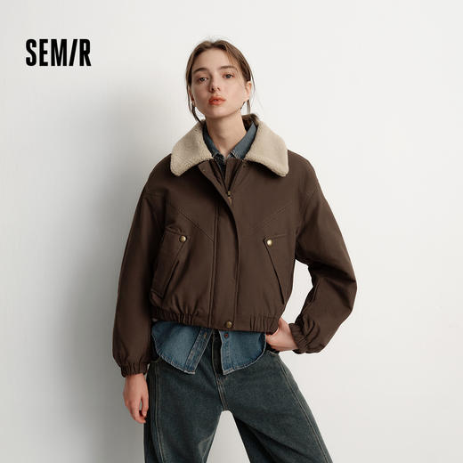 森马外套女冬季夹棉仿羊羔毛翻领oversize磨毛2025新款巴恩风夹克 商品图0