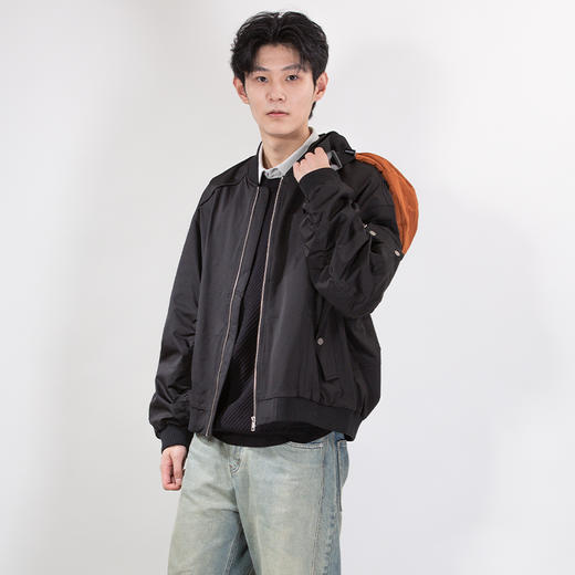 DRONKOO 2025 棒球领斜口袋袋盖左袖金属拉链贴袋中厚夹克 商品图3