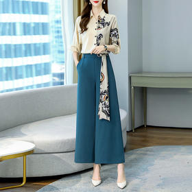 WHA2219大气阔腿裤套装女2025秋季新款时尚典雅气质名媛风两件套裤