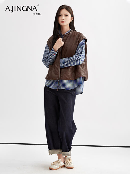 【机能美学】阿菁娜时尚现代宽肩休闲皮马甲F30Q203002 商品图1
