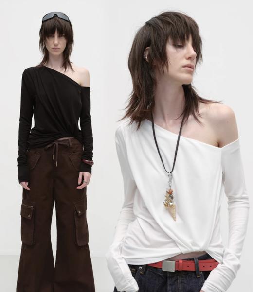 出逃赤岗西/25AWT175/立体抽褶斜肩上衣 商品图0