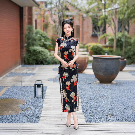 2025新款旗袍印花长款修身复古 商品图1