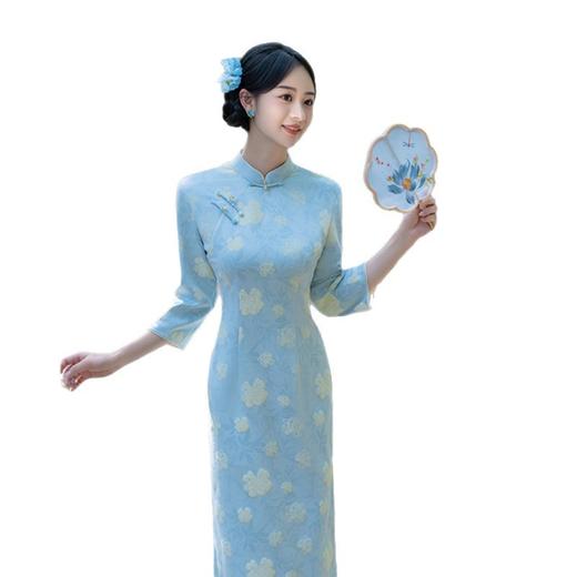 SKY 209644复古国风麂皮绒七分袖旗袍 商品图4