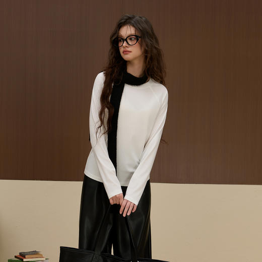 【莱赛尔】三彩独醒2025冬季新款休闲T恤圆领插肩袖简约F 商品图2