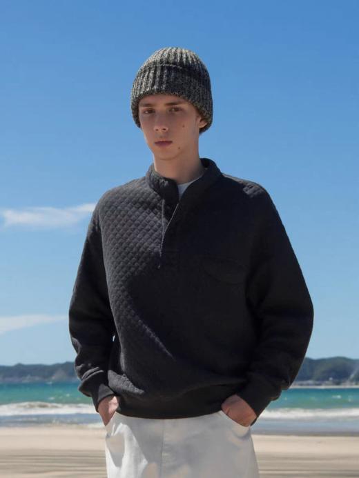 EviStub/E-3DWY61/菱格半开襟亲肤舒适无领套头卫衣 商品图2