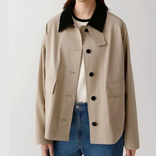 【SPRING WAVE灯芯绒翻领短款风衣】英式学院风 短款A摆 防风 翻边格纹袖 商品图1