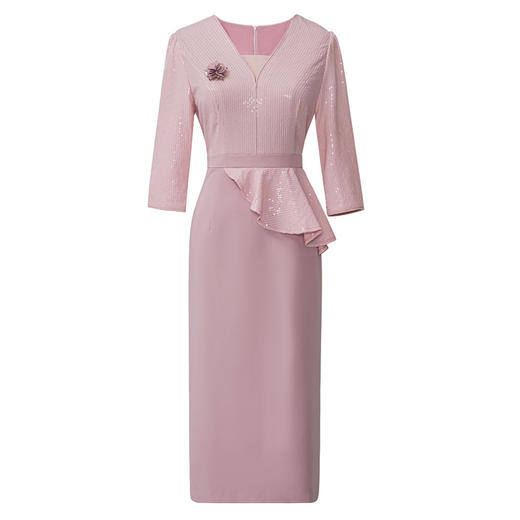 2025秋新礼服，亮片荷叶边气质婚庆婚宴妈妈喜婆婆连衣裙TQ2508 商品图4