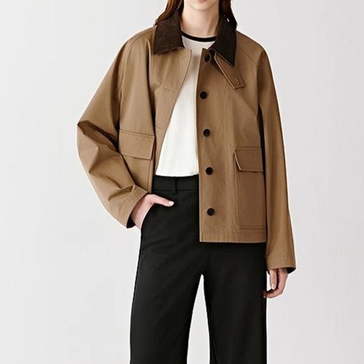 【SPRING WAVE灯芯绒翻领短款风衣】英式学院风 短款A摆 防风 翻边格纹袖 商品图2