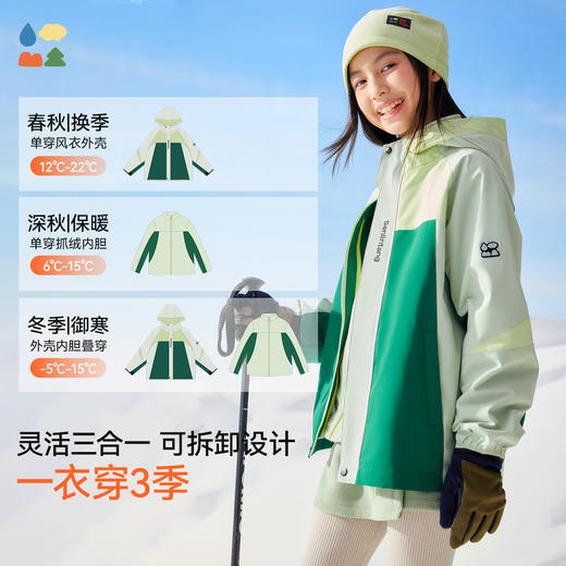 【撞色三合一外套】森林棠25秋冬新款防风儿童三合一风衣中大童外套61653014 商品图3