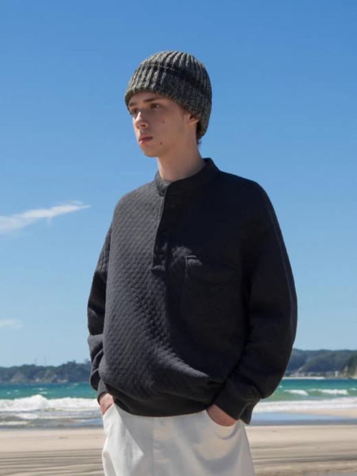 EviStub/E-3DWY61/菱格半开襟亲肤舒适无领套头卫衣 商品图0