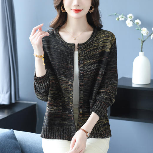 CC 10-6618复古毛衣外套宽松洋气条纹针织开衫 商品图0