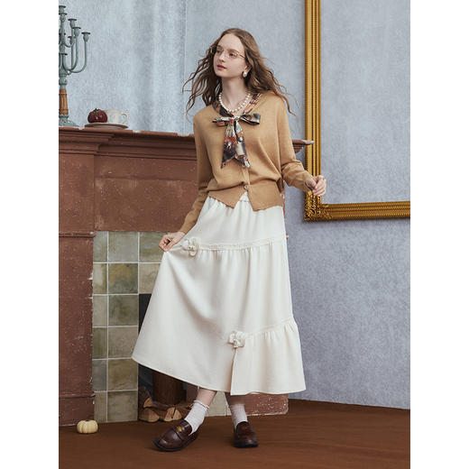 两三事 抒情诗人 2025秋季新款森系风印花领带针织开衫女宽松 商品图3