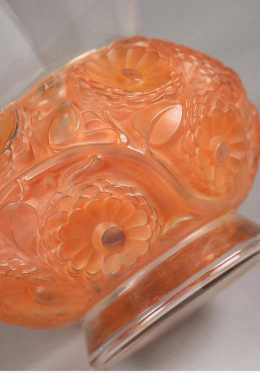 独角鹿西洋古董1930年法国顶级水晶工坊莱俪LALIQUE设计出品「SOUCIS 金盏花」主题橘色欧泊水晶花瓶 商品图4