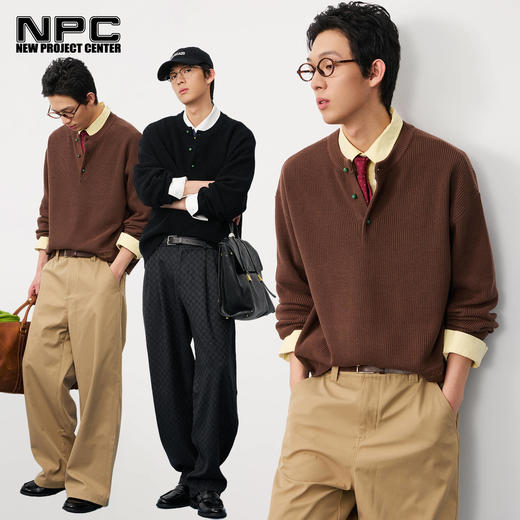 NPC潮牌流光风半开襟套头秋季针织衫毛衣复古百搭毛衣NP57SW57 商品图0