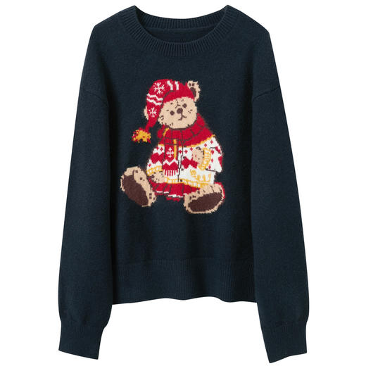 三彩2025冬季新款慵懒宽松圆领提花针织衫长袖套头衫上衣显瘦M 商品图4