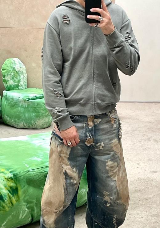 中性款印花破洞连帽卫衣外套001 商品图3