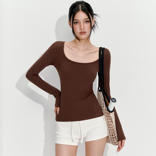 【限时秒】YOGACODE【火树银花系列】裸感高弹长袖瑜伽服上衣修身显瘦性感大领口运动上衣女DWT125581 商品图0