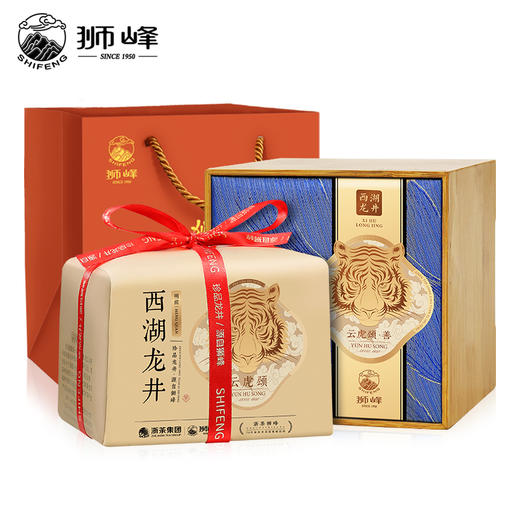 狮峰牌西湖龙井纸包礼盒云虎颂梅善字150g.WN 商品图0