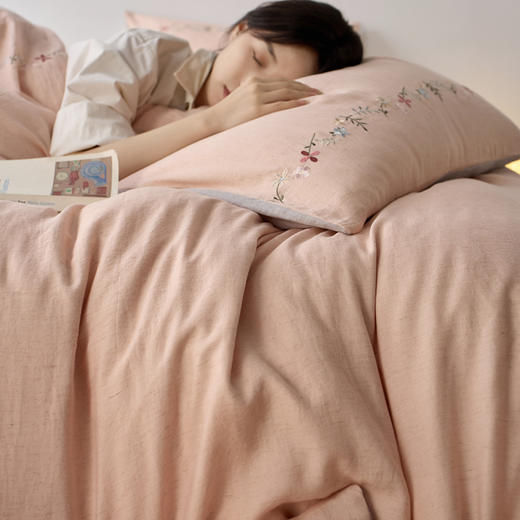 超柔裸感贴身天丝棉麻四件套 天丝+棉+亚麻无印风简约套件 商品图1