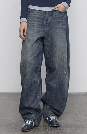 半圆/Q5213779/水洗弯刀牛仔裤