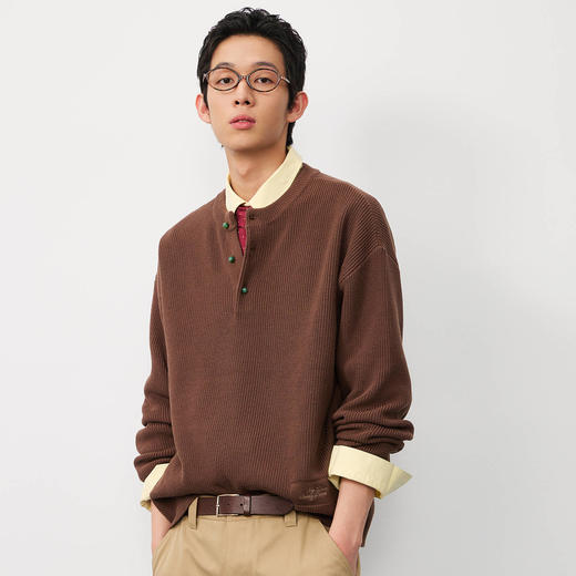 NPC潮牌流光风半开襟套头秋季针织衫毛衣复古百搭毛衣NP57SW57 商品图3