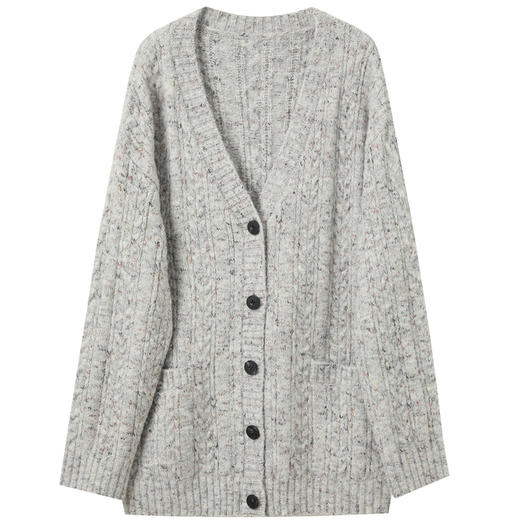 三彩2025冬季新款复古慵懒V领针织衫开衫绞花宽松休闲落肩袖S 商品图4