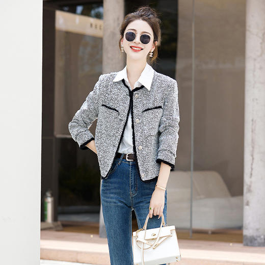 2025年春季上新韩系时尚感潮流气质名媛小香风短外套 商品图0