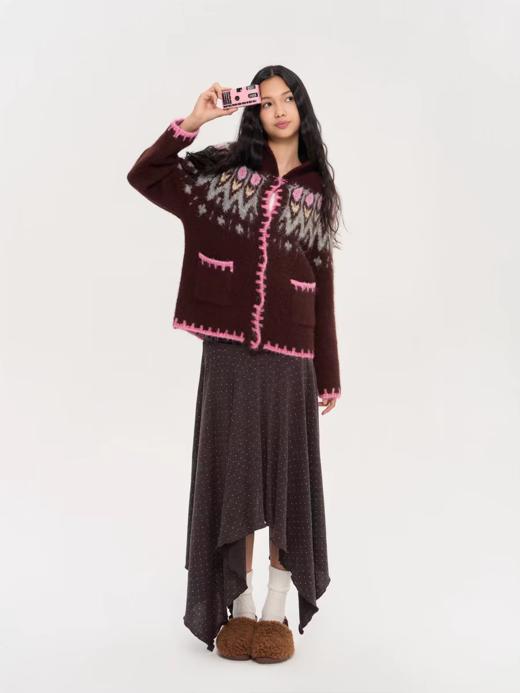 heris/H53118/不规则手帕下摆 杂花棕波点印花 垂感大摆针织半裙 商品图1