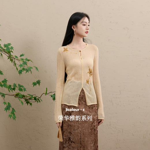 三彩【顾盼生辉】2025冬季新款修身针织衫镂空开叉毛衫C 商品图1