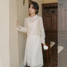 西遇新中式改良旗袍套装女秋季新款国风立领开衫连衣裙两件套SS051447