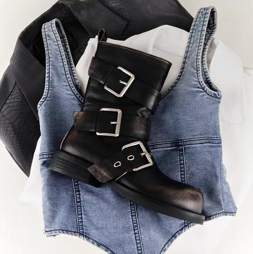 圆头烟管直筒短靴 商品图0