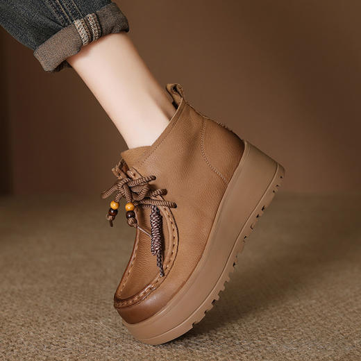 FR 85068复古流苏鞋舒适厚底休闲鞋松糕底浅口马丁靴 商品图2