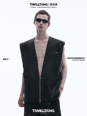TIWILLTANG 启世录“楠钼”袢带活页无领西装马甲休闲拉链上衣男