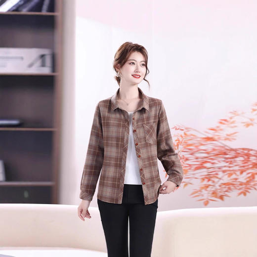 衬衫女装妈妈装休闲格子长袖开衫春秋薄款宽松衬衣秋季 商品图1