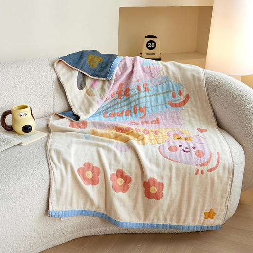 【品牌直发】加倍生活  A类全棉卡通四层纱布浴巾/多功能披肩 75*150cm 新疆棉吸水吸汗大毛巾 洗浴巾午睡休闲薄毯子 商品图3