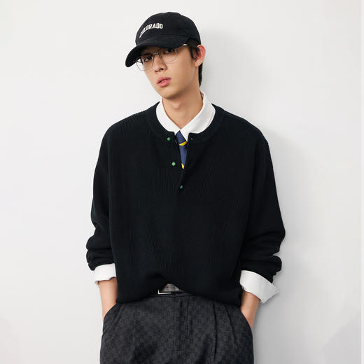 NPC潮牌流光风半开襟套头秋季针织衫毛衣复古百搭毛衣NP57SW57 商品图2