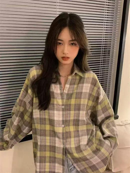 【秋上新】吉妮品牌 018D绿色格子衬衫-喜出 商品图3