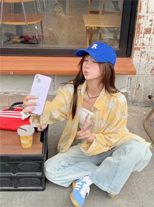 【秋上新】吉妮品牌 049A浅黄格子秋季衬衫-喜出 商品图1