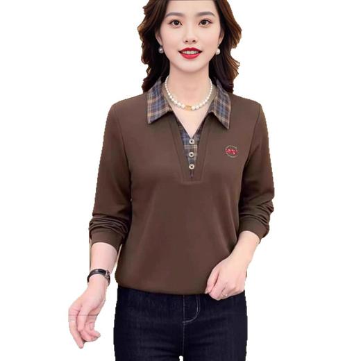 2025秋季新款时尚翻领假两件气质妈妈装显瘦长袖上衣黑色 商品图4