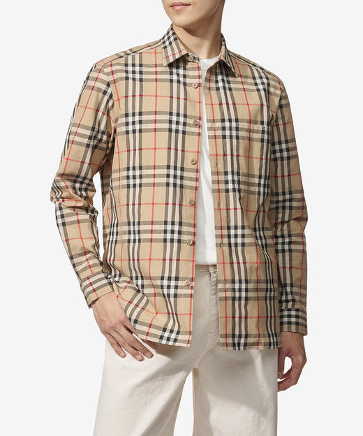 【新品特惠秒】Burberry博柏利 FW25 经典格纹棉质翻领长袖单排扣衬衫 男款 米色 80705771 商品图1