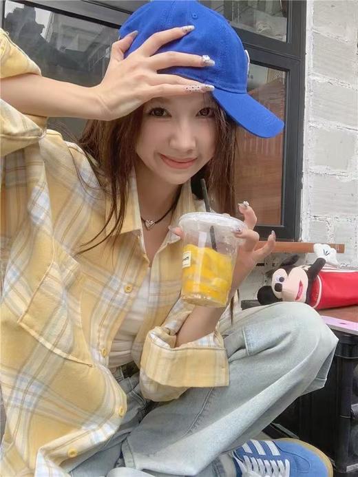 【秋上新】吉妮品牌 049A浅黄格子秋季衬衫-喜出 商品图2