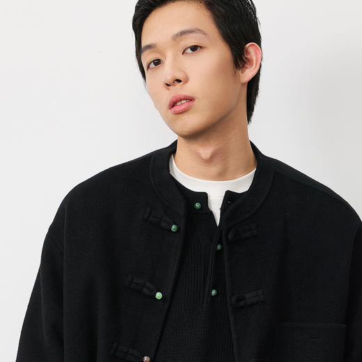 NPC潮牌100%绵羊毛新中式盘扣短款毛呢大衣休闲复古外套NP57WC39 商品图2