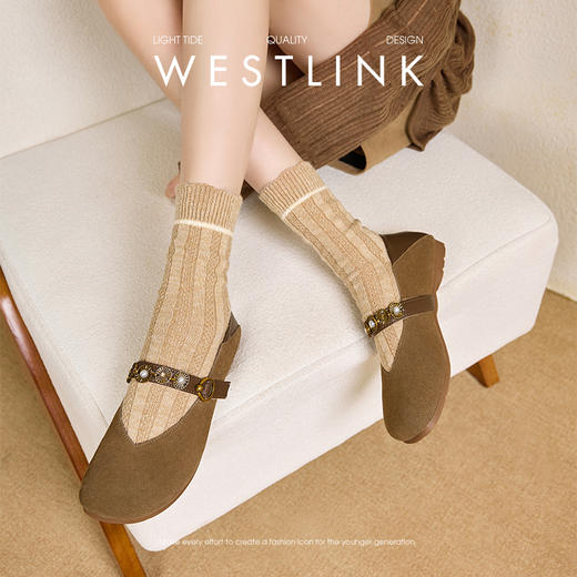 【限时秒杀】西遇复古玛丽珍鞋女新款秋季波西米亚圆头平底单鞋软底勃肯鞋V1857083 商品图1