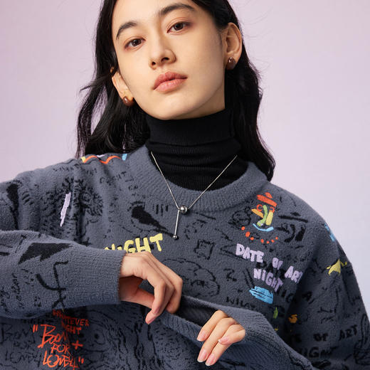 NPC潮牌发泡满印涂鸦圆领针织毛衣男潮流宽松舒适秋上新NP57SW53 商品图2