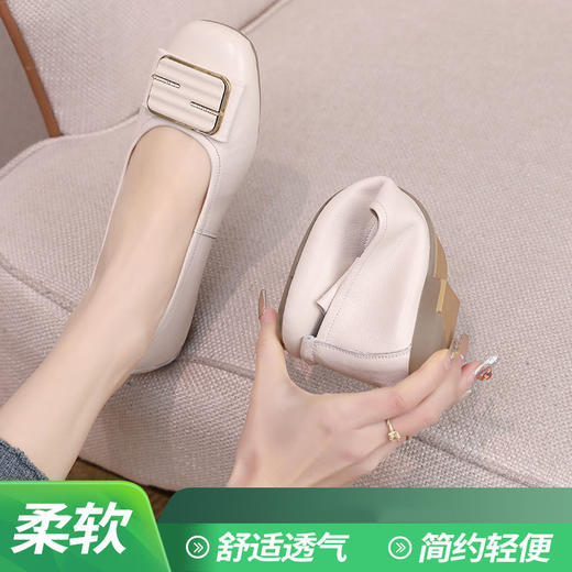 雀说 头层牛皮女小单鞋浅口圆头软底百搭舒适低跟休闲鞋LF826 商品图1